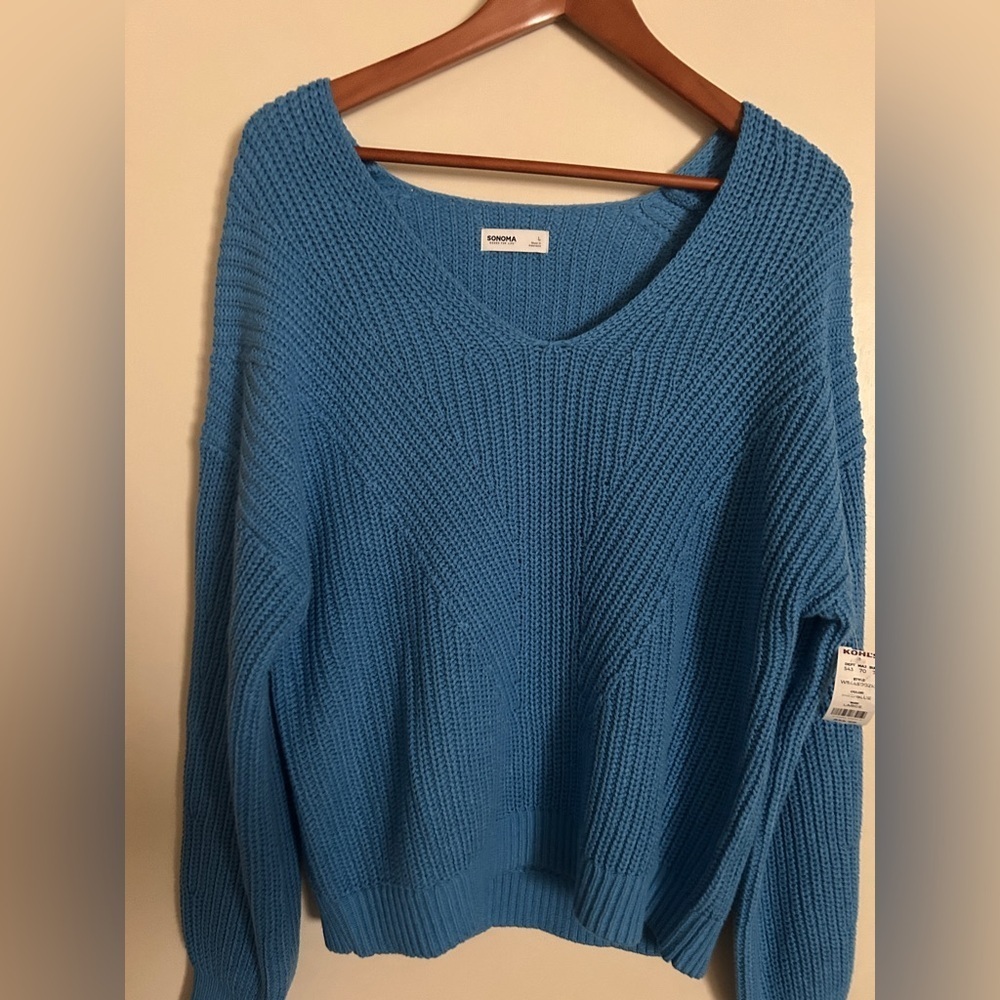 NWT Sonoma Vibrant Blue V-Neck Sweater Sz L​​​ - Picture 6 of 16